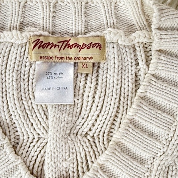 Norm Thompson Cream Cable‎ Knit V Neck Sweater Women's Extra Large Cozy Soft - Picture 3 of 12